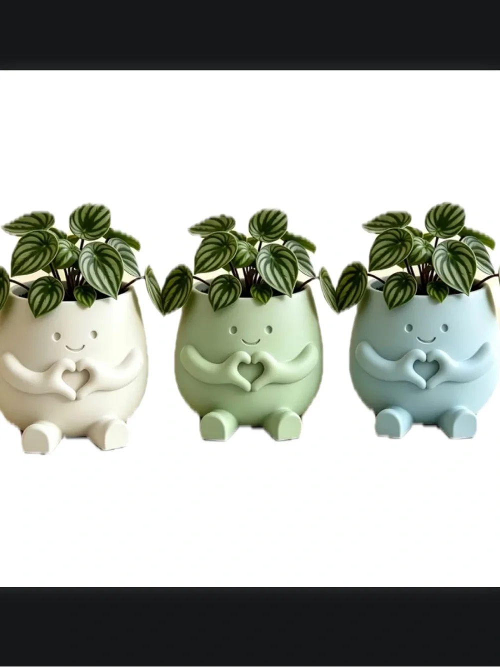 3pc Cute Heart Hands Succulent Planter Set | Smiling Face Mini Flower Pots